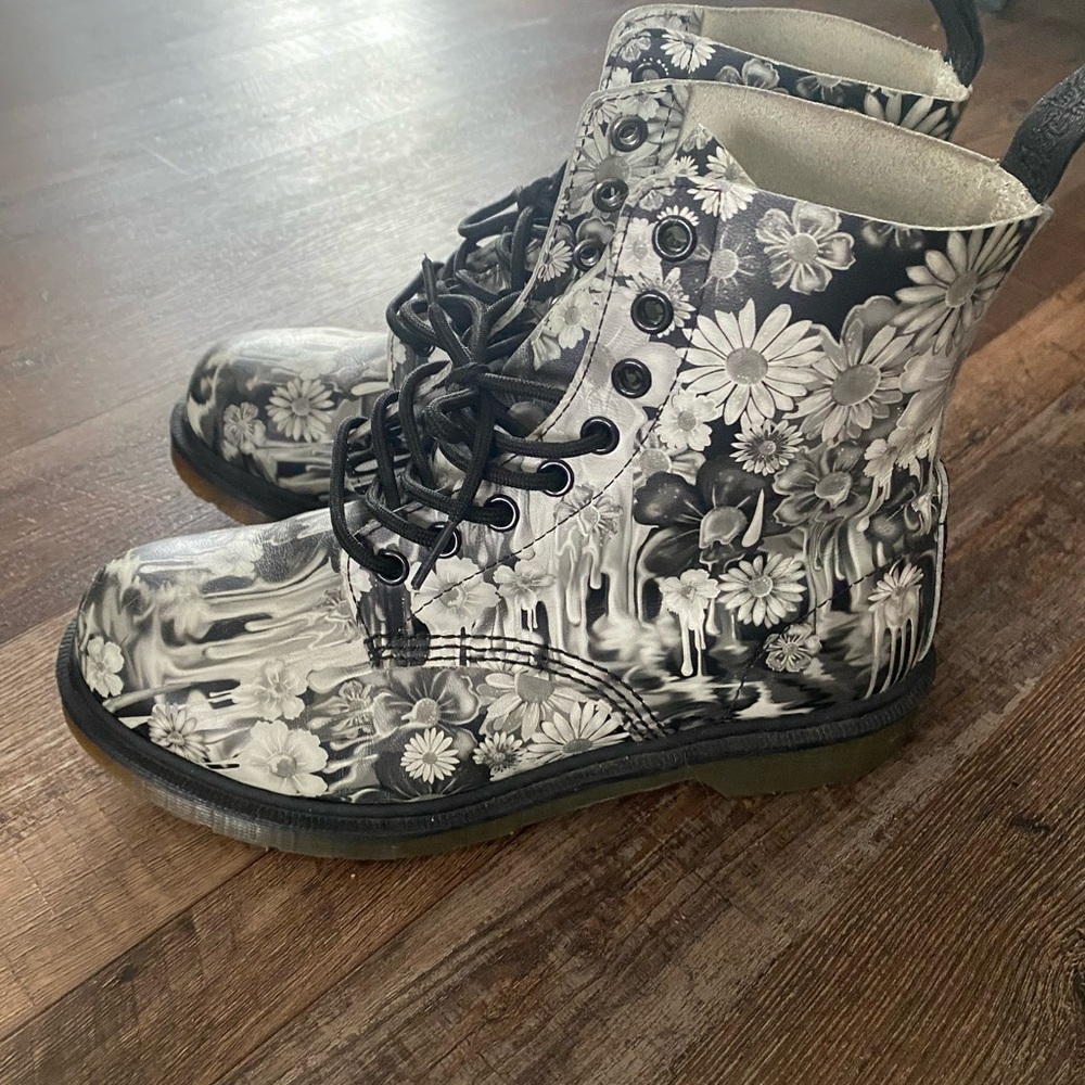 Floral Dr. Martens Black and White Boots